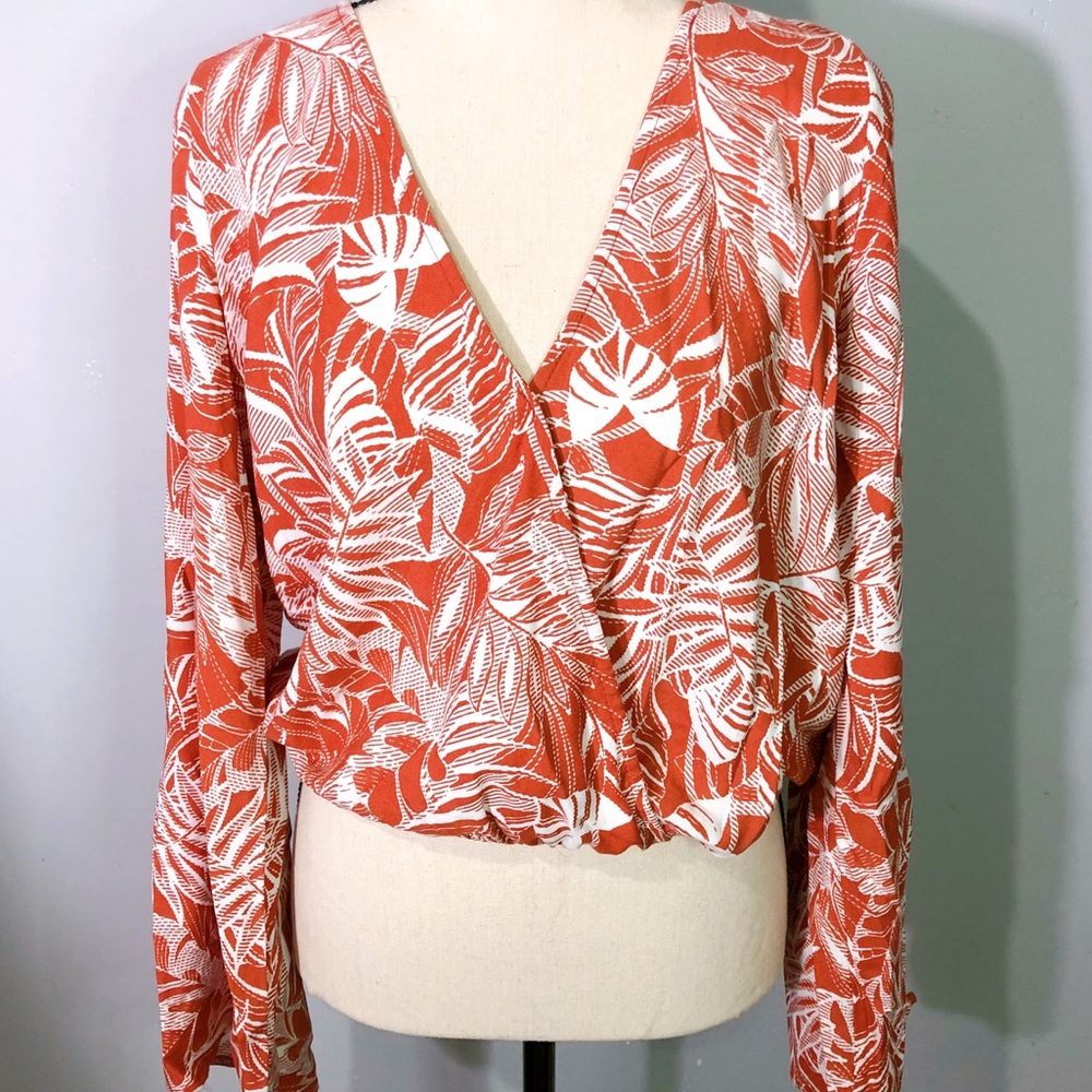 2 for $20 | Bell sleeve floral leaf print top.